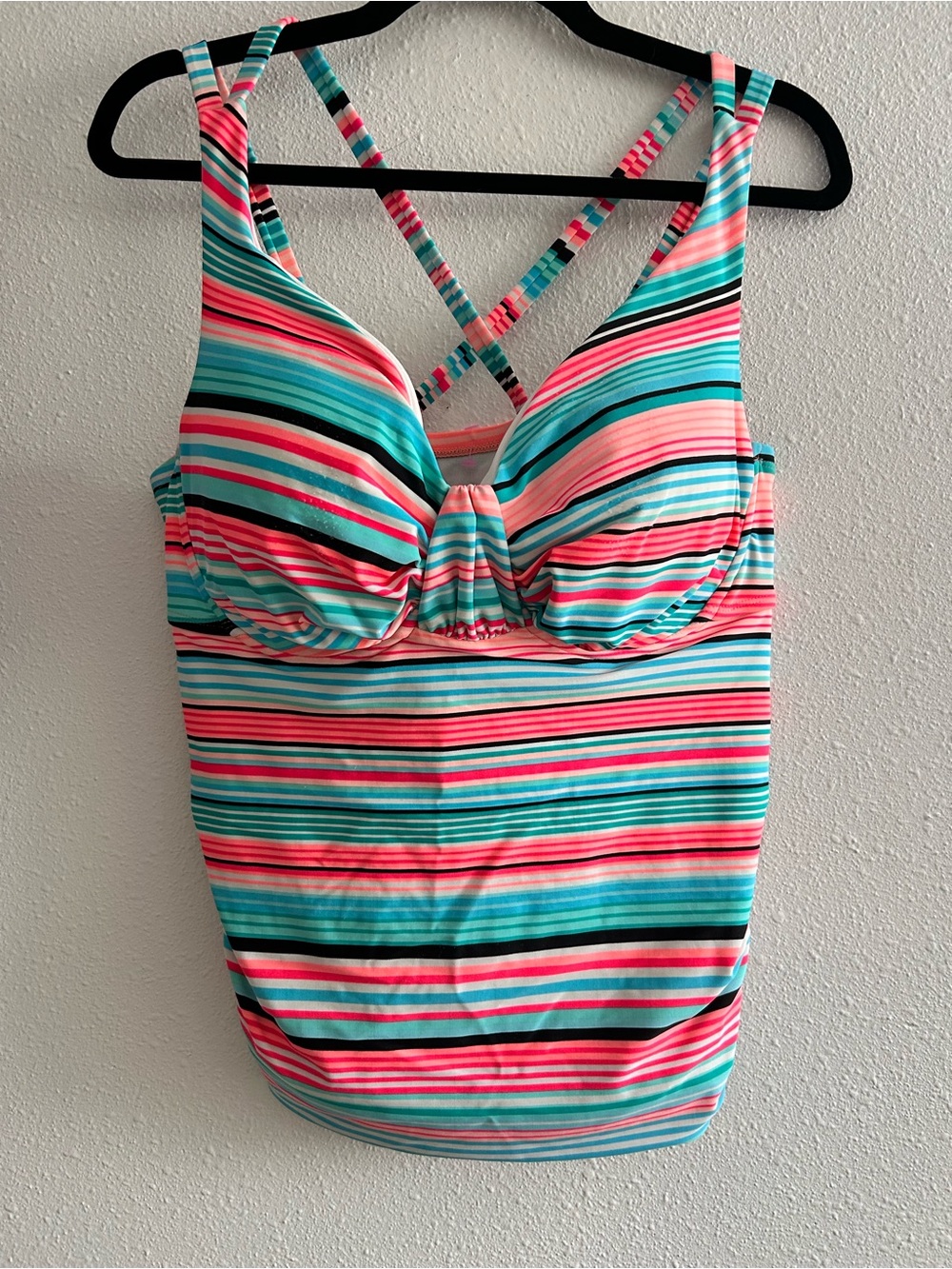 Catalina Turquoise Pink Striped Swim Tankini Top